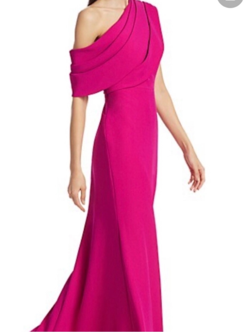 Badgley Mischka Asymmetrical Runway Evening Gown in Hot Fuchsia
